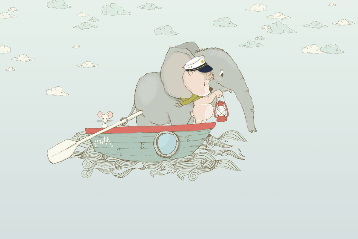 Печать обоев: Boat cute Elephant