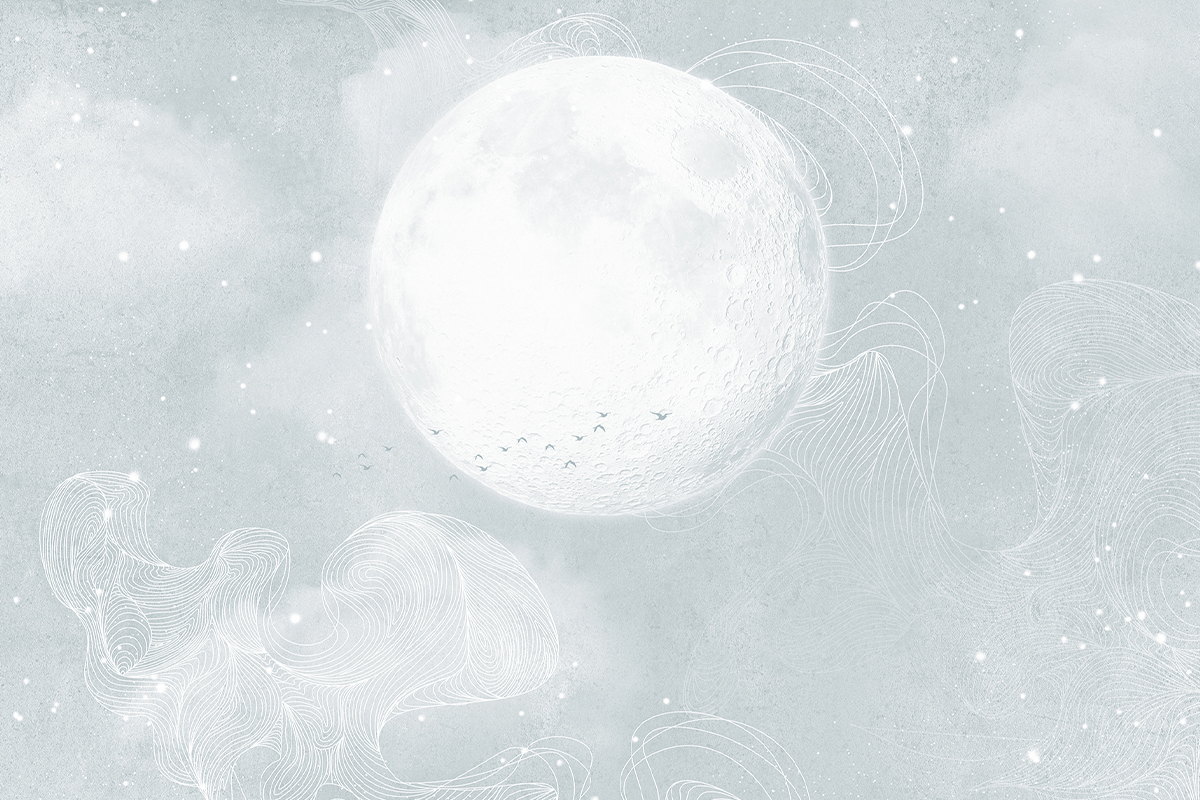 Печать обоев: Луна серо-бирюзовая