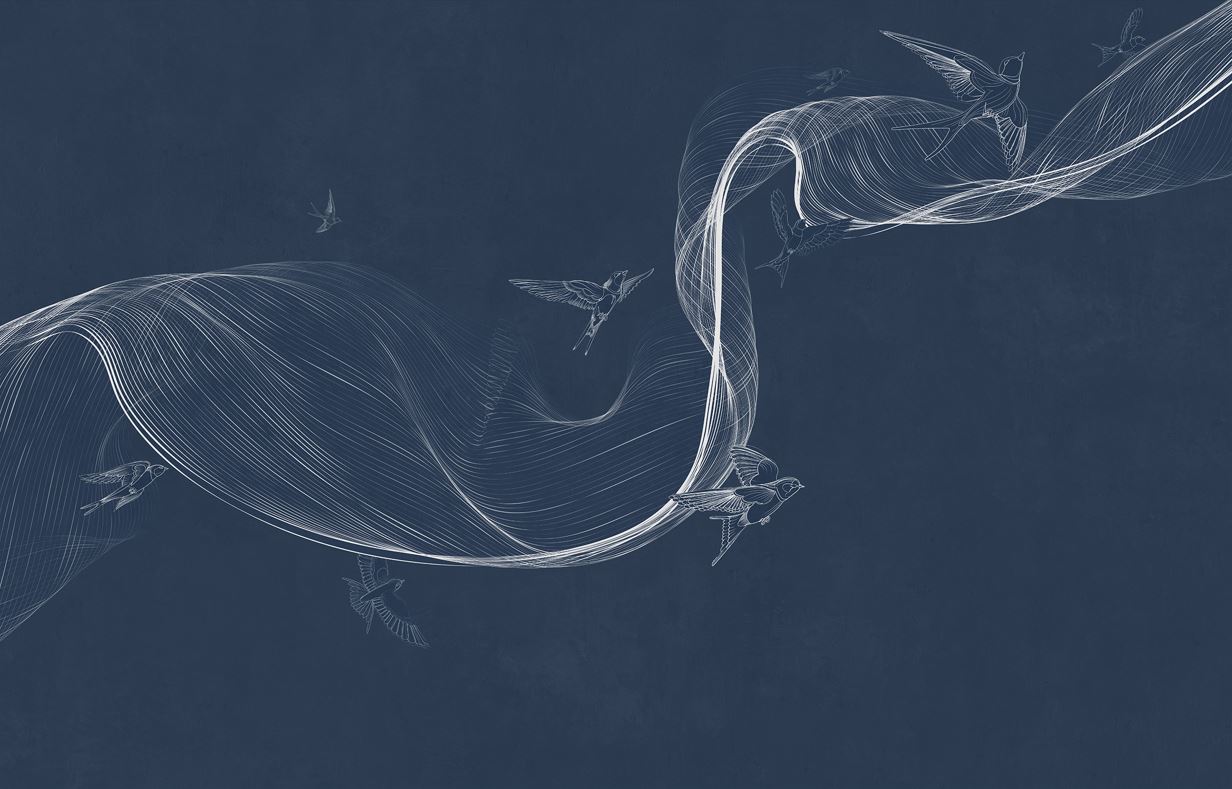 Печать обоев: Bird line dark blue
