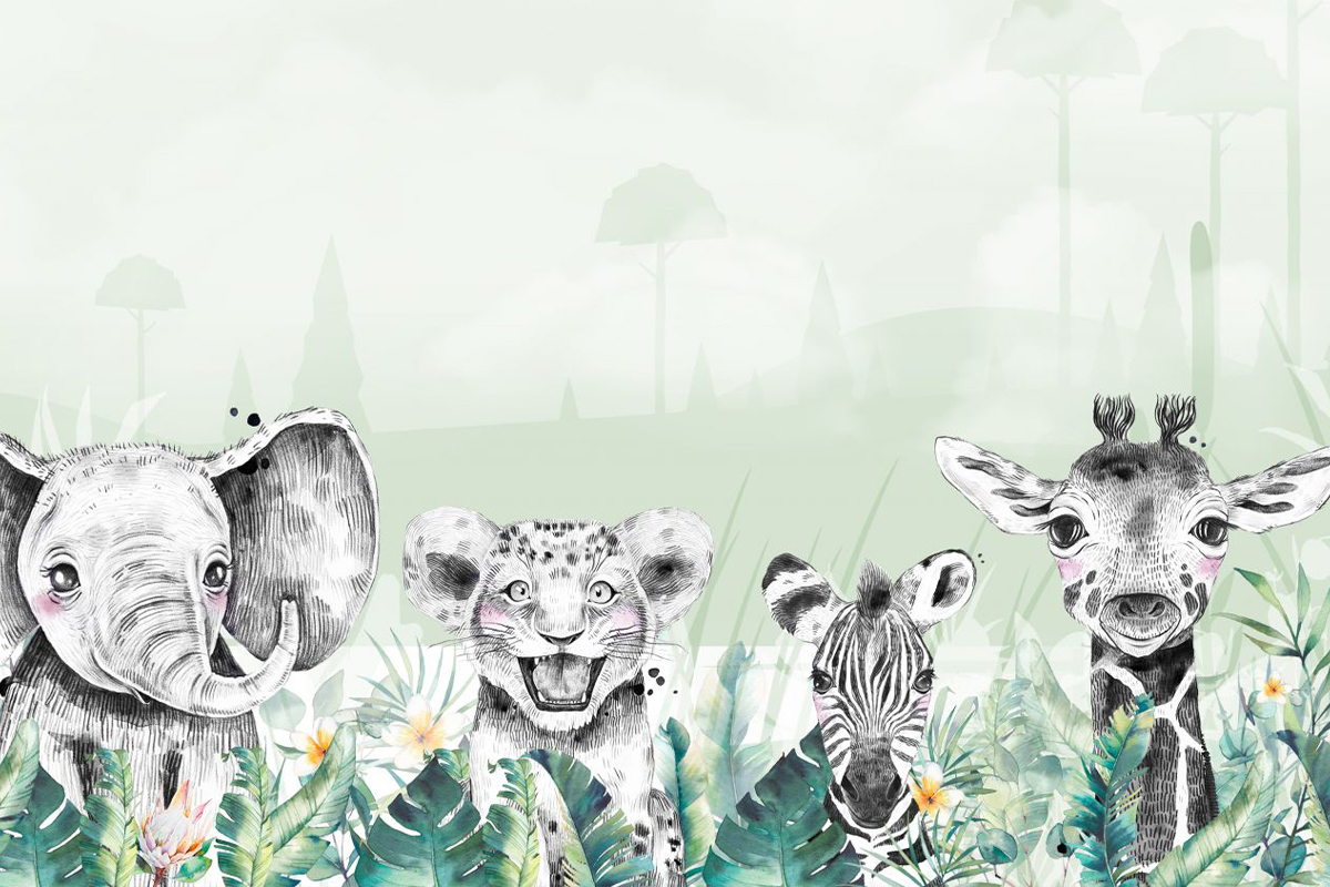 Печать обоев: Лесные жители зеленый