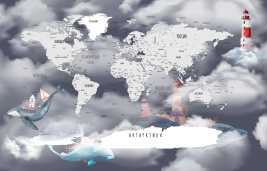 Карта с китами и облаками – образец 2